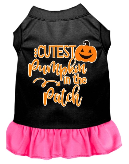 Cutest Pumpkin in the Patch Screen Print Dog Dress Black with Bright Pink Lg