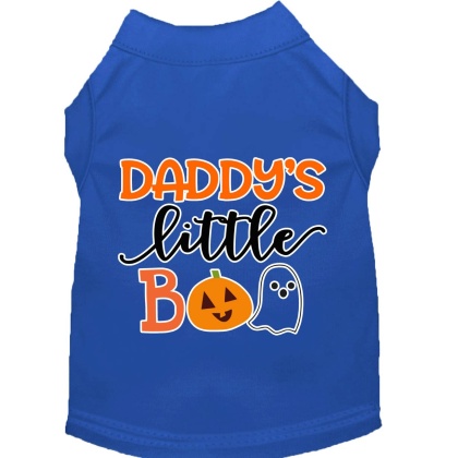 Daddy's Little Boo Screen Print Dog Shirt Blue Lg