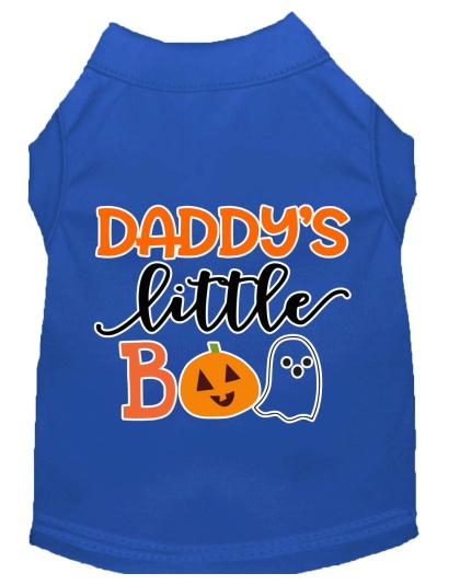 Daddy's Little Boo Screen Print Dog Shirt Blue Lg