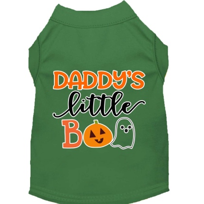 Daddy's Little Boo Screen Print Dog Shirt Green Lg