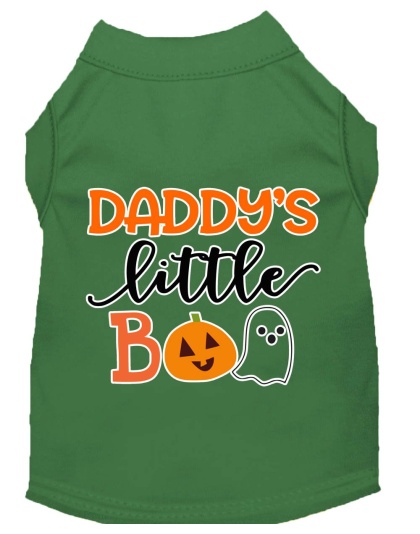 Daddy's Little Boo Screen Print Dog Shirt Green Lg