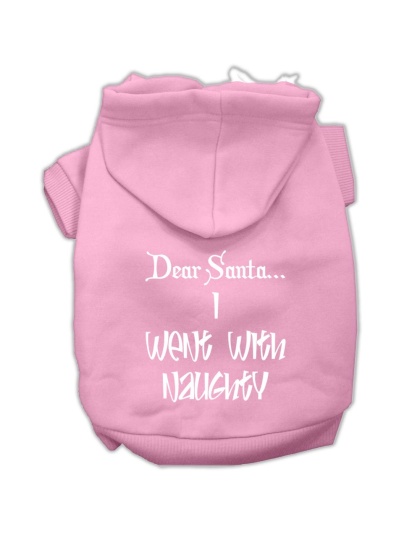 Dear Santa I Went with Naughty Screen Print Pet Hoodies Light Pink Size Lg