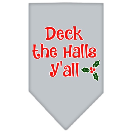 Deck the Halls Y'all Screen Print Bandana Grey Large