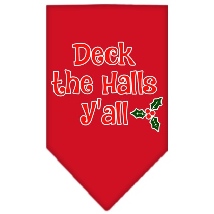 Deck the Halls Y'all Screen Print Bandana Red Large