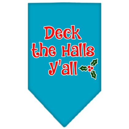 Deck the Halls Y'all Screen Print Bandana Turquoise Large