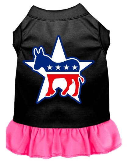 Democrat Screen Print Dress Black with Bright Pink Lg