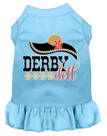 Derby Doll Screen Print Dog Dress Baby Blue 4X (22)