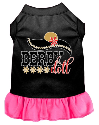 Derby Doll Screen Print Dog Dress Black with Bright Pink Lg