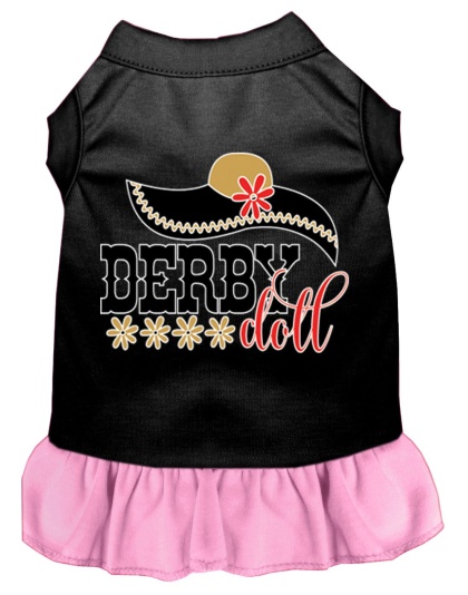 Derby Doll Screen Print Dog Dress Black with Light Pink Lg
