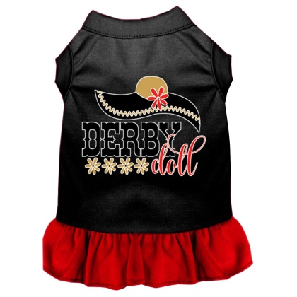 Derby Doll Screen Print Dog Dress Black with Red Lg