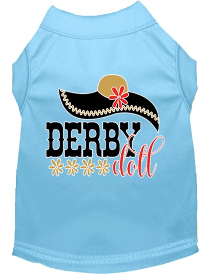 Derby Doll Screen Print Dog Shirt Baby Blue Lg