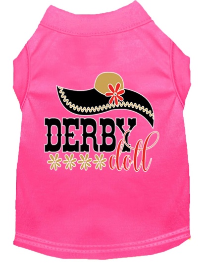 Derby Doll Screen Print Dog Shirt Bright Pink Lg