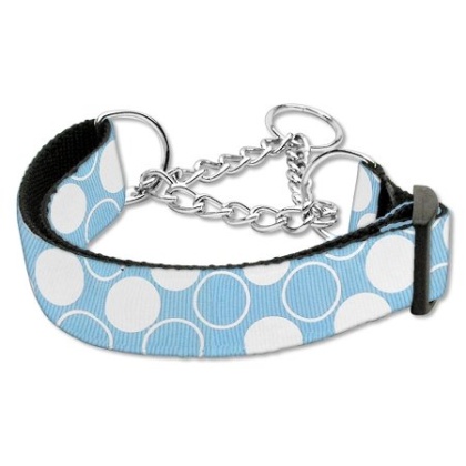 Diagonal Dots Nylon Collar Martingale Baby Blue Large