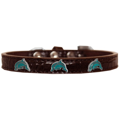 Dolphin Widget Croc Dog Collar Chocolate Size 10