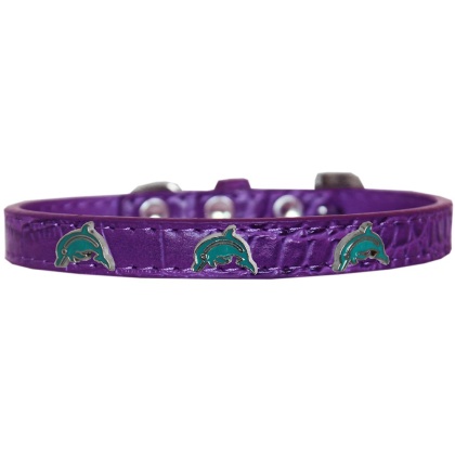 Dolphin Widget Croc Dog Collar Purple Size 10