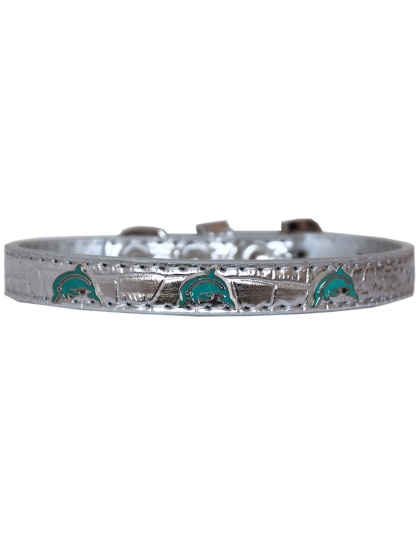 Dolphin Widget Croc Dog Collar Silver Size 10