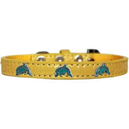 Dolphin Widget Croc Dog Collar Yellow Size 10