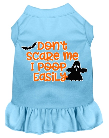 Don't Scare Me, Poops Easily Screen Print Dog Dress Baby Blue 4X