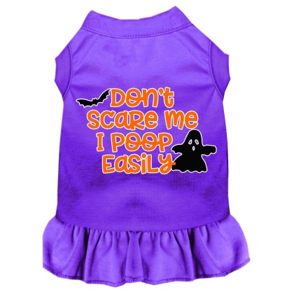 Don't Scare Me, Poops Easily Screen Print Dog Dress Purple 4X