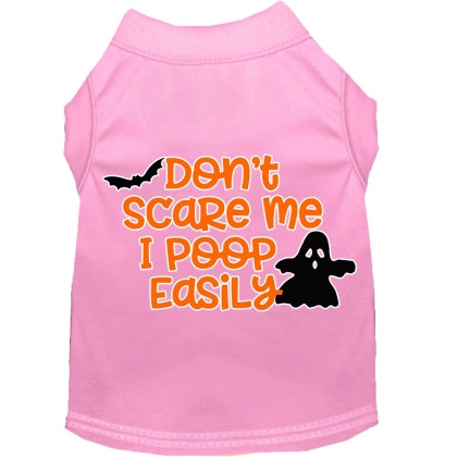 Don't Scare Me, Poops Easily Screen Print Dog Shirt Light Pink Lg