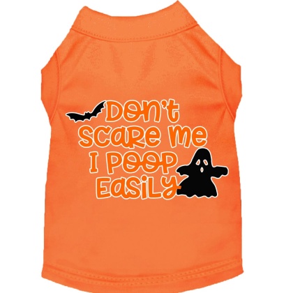 Don't Scare Me, Poops Easily Screen Print Dog Shirt Orange Lg