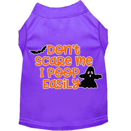 Don't Scare Me, Poops Easily Screen Print Dog Shirt Purple Lg