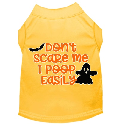 Don't Scare Me, Poops Easily Screen Print Dog Shirt Yellow Lg