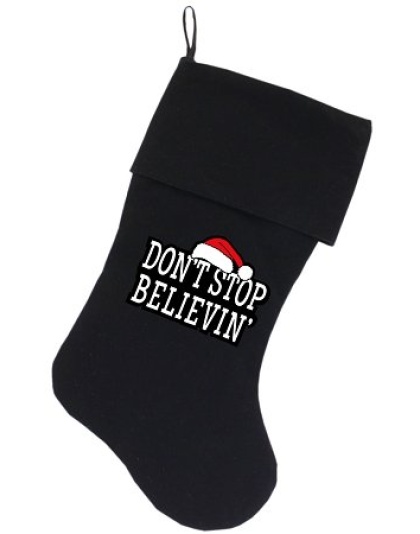 Don't Stop Believin Screen Print 18 inch Velvet Christmas Stocking Black