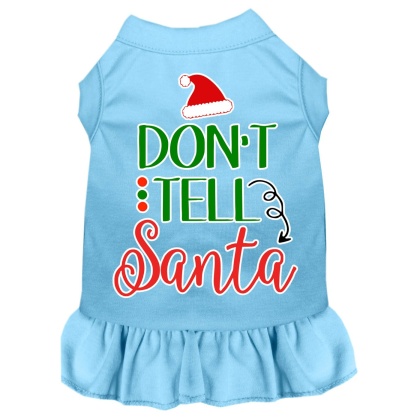 Don't Tell Santa Screen Print Dog Dress Baby Blue 4X