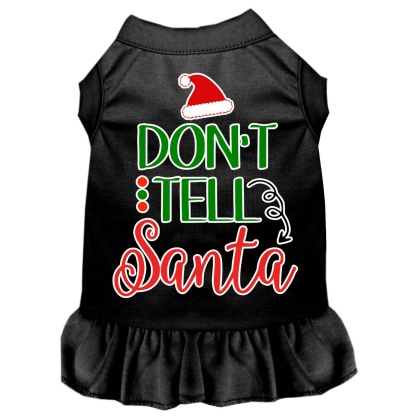 Don't Tell Santa Screen Print Dog Dress Black 4X