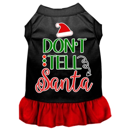 Don't Tell Santa Screen Print Dog Dress Black with Red Lg