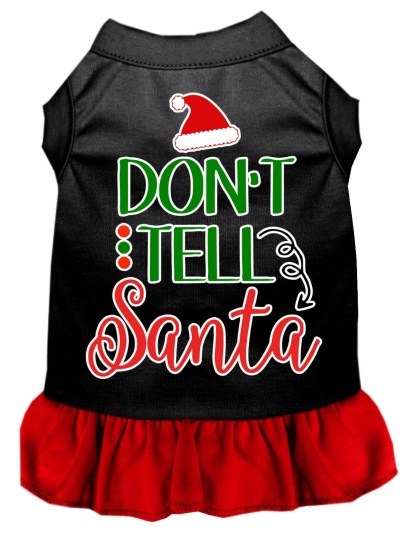 Don't Tell Santa Screen Print Dog Dress Black with Red Lg
