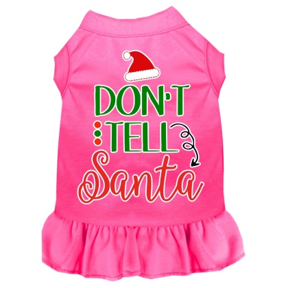 Don't Tell Santa Screen Print Dog Dress Bright Pink 4X