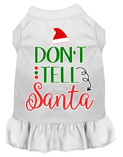 Don't Tell Santa Screen Print Dog Dress White 4X