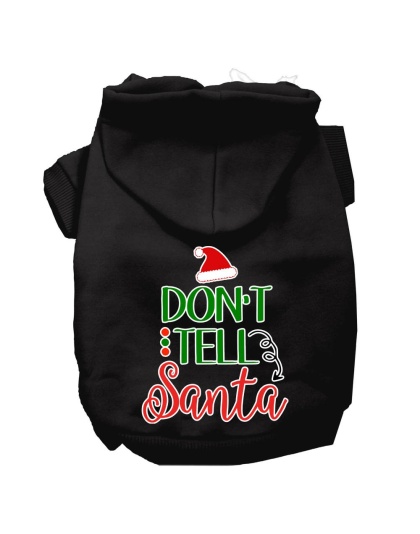 Don't Tell Santa Screen Print Dog Hoodie Black L