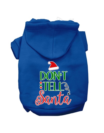 Don't Tell Santa Screen Print Dog Hoodie Blue L