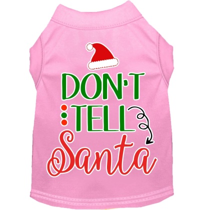 Don't Tell Santa Screen Print Dog Shirt Light Pink Lg