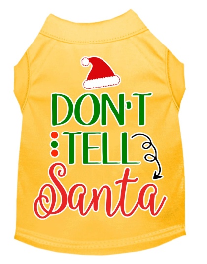 Don't Tell Santa Screen Print Dog Shirt Yellow Lg