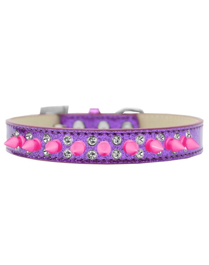Double Crystal and Bright Pink Spikes Dog Collar Purple Ice Cream Size 12