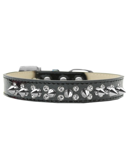 Double Crystal and Silver Spikes Dog Collar Black Ice Cream Size 12