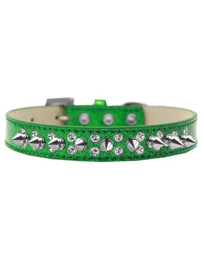 Double Crystal and Silver Spikes Dog Collar Emerald Green Ice Cream Size 12