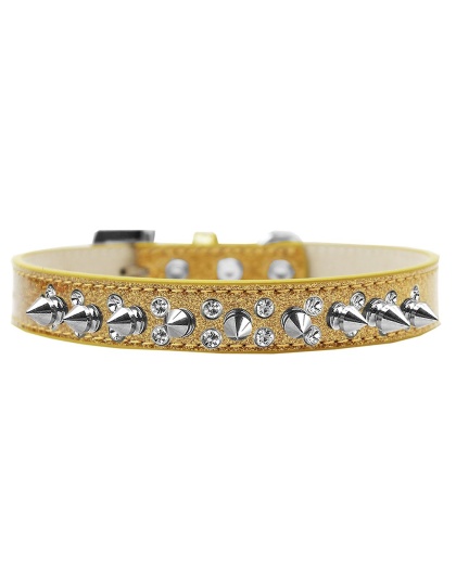 Double Crystal and Silver Spikes Dog Collar Gold Ice Cream Size 12