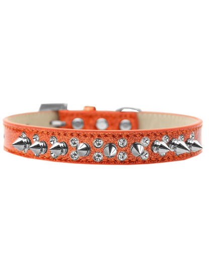 Double Crystal and Silver Spikes Dog Collar Orange Ice Cream Size 12