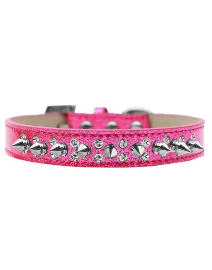 Double Crystal and Silver Spikes Dog Collar Pink Ice Cream Size 12