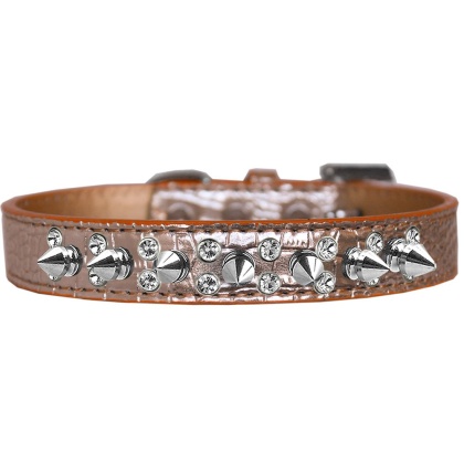 Double Crystal and Spike Croc Dog Collar Copper Size 12