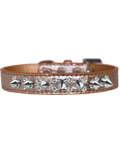 Double Crystal and Spike Croc Dog Collar Copper Size 12