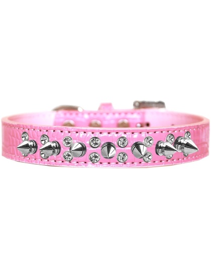 Double Crystal and Spike Croc Dog Collar Light Pink Size 12