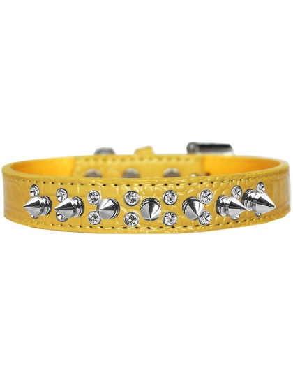 Double Crystal and Spike Croc Dog Collar Yellow Size 12