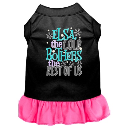 Elsa, the Cold Screen Print Dog Dress Black with Bright Pink Lg