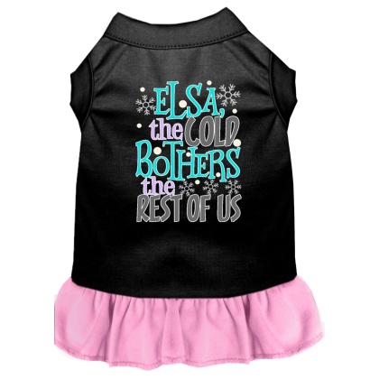 Elsa, the Cold Screen Print Dog Dress Black with Light Pink Lg